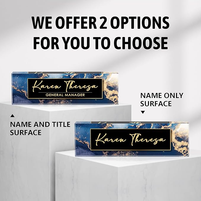 Custom Office Name Plate for Desk, Personalized Gifts for Men, Appreciation Gifts for Employee Coworkers Boss Teacher, Office Accessories (Blue Marble)