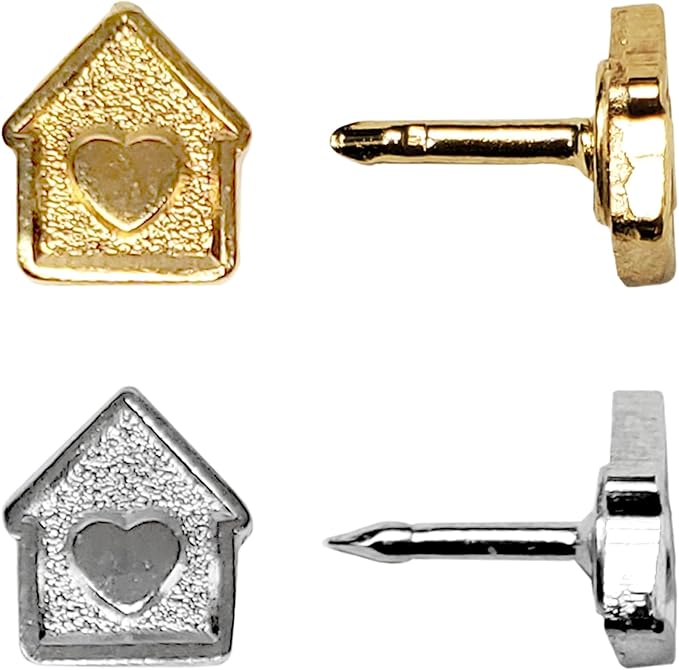 Mini House Push Pins - Silver House Pins - for Cork Board, Maps, or Lapel Pin Use - Designed in USA - Set of 4
