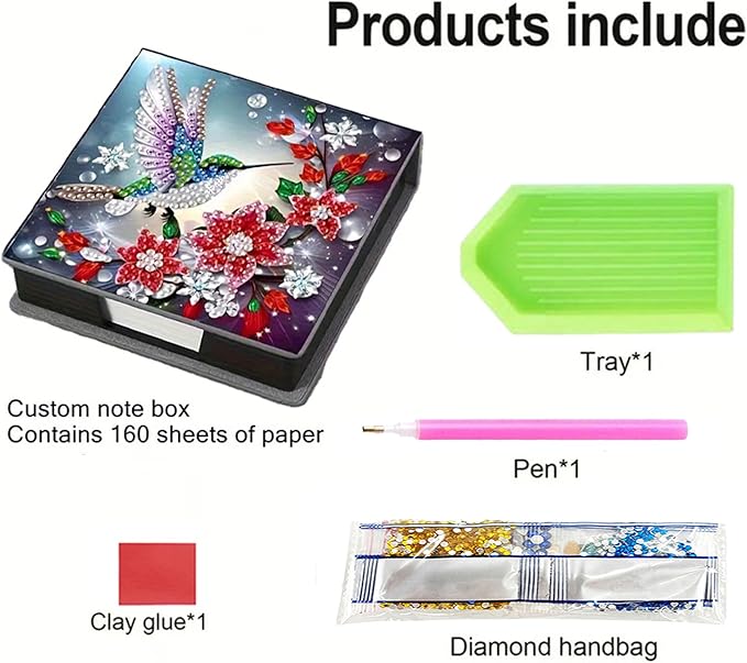 Diamond Painting Kit Note Box,Memo Paper Storage Box Diamond Art,Sticky Note Holder Diamonds Art,Diamonds Painting Memo Pad For Office Desk. (Bird)