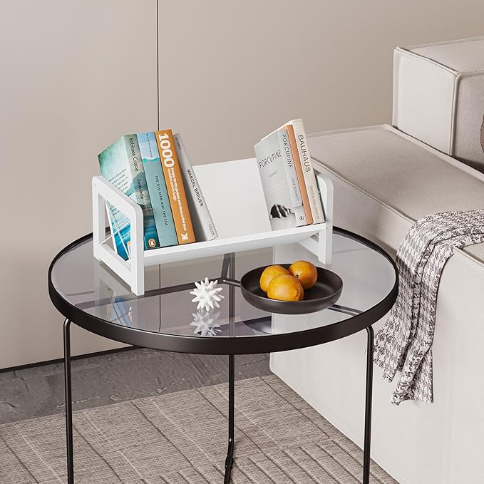 ELITEROO Mini Bookshelf for Desk, Desktop Bookcase, Single Cookbook Shelf, Tabletop Book Storage Rack, Tiny Book Organizer for Book Display & Storage, White