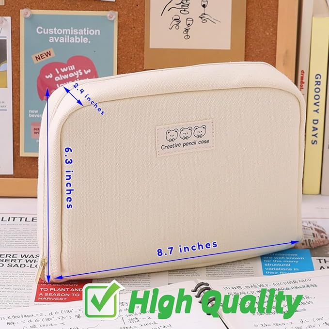 Pencil Case Pouch Box Cute Kawaii Large Capacity Aesthetic Zipper Pen Holder Organizer Bag for Office Workspace Supplies Desk Accessories Travel (Light Grey)