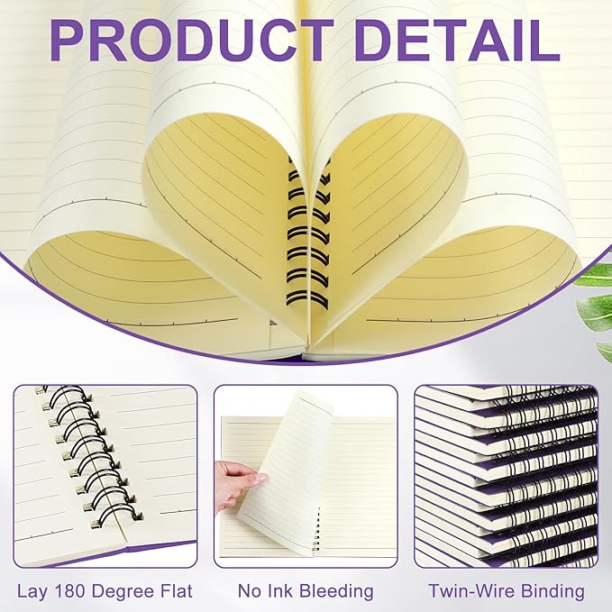 Yahenda 6 Pcs Spiral Notebook Bulk A5 Journal Lined 8.3'' x 5.5'' Writing Composition Paper Small Notepad Subject Notebook for Students Office Business Back to School Supplies (Purple)