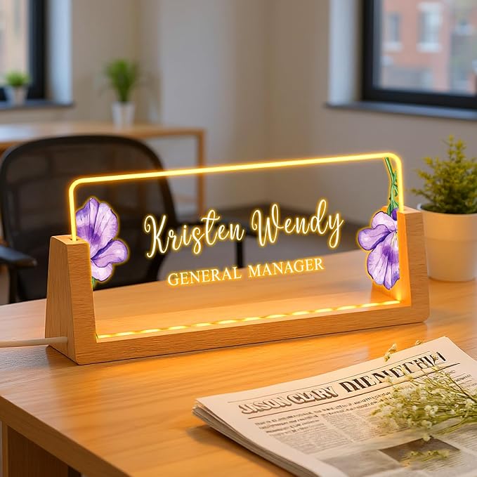 Ships Next Day, Custom Name Plate for Desk - Business Light Up Acrylic Desk Name Plate Personalized Elegant Office Gift for Boss Coworker Teacher Employee Appreciation Gift, Office Decor for Women Men
