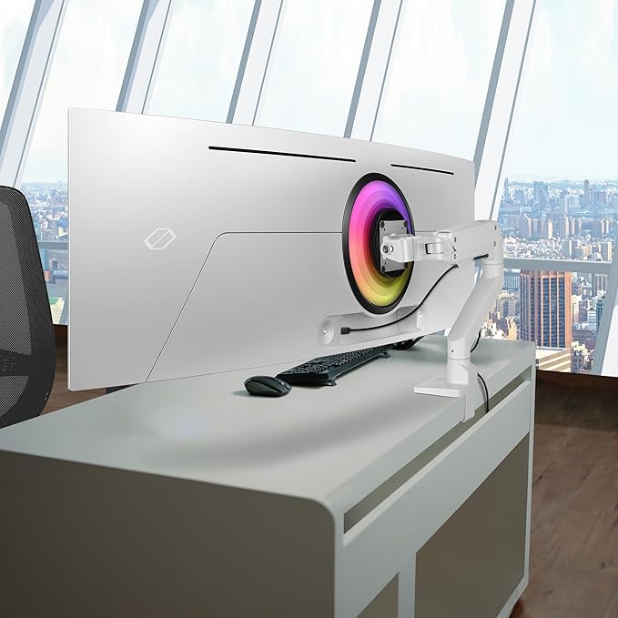 AVLT Single 34”-57” Monitor Arm Desk Mount fits One 44 lbs Heavy Duty Screen Full Motion Height Swivel Tilt Rotation Adjustable White Arm VESA 200x200 200x100 100x100 75x75