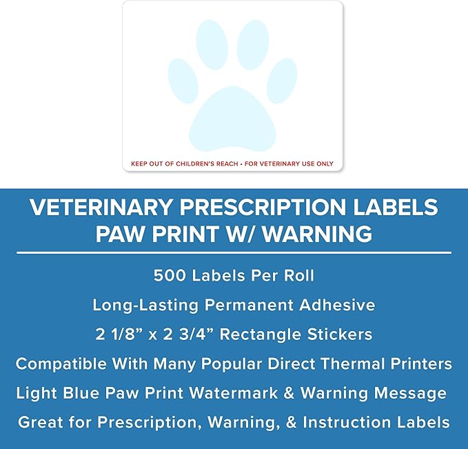 Veterinary Prescription Labels with Paw Print & Warning - LabelValue Brand - 2-⅛ x 2-¾ | Compatible with Dymo 450 LabelWriters and Earlier Models - “Keep Out of Children's Reach” - Warning, Caution