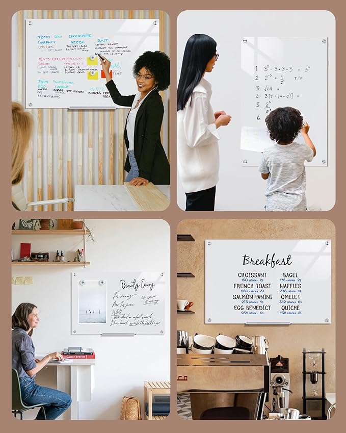 Mifuro Magnetic Glass Whiteboard，36"x24" Wall Mounted Frameless Dry Erase Board for Office, Home & School Ultra White