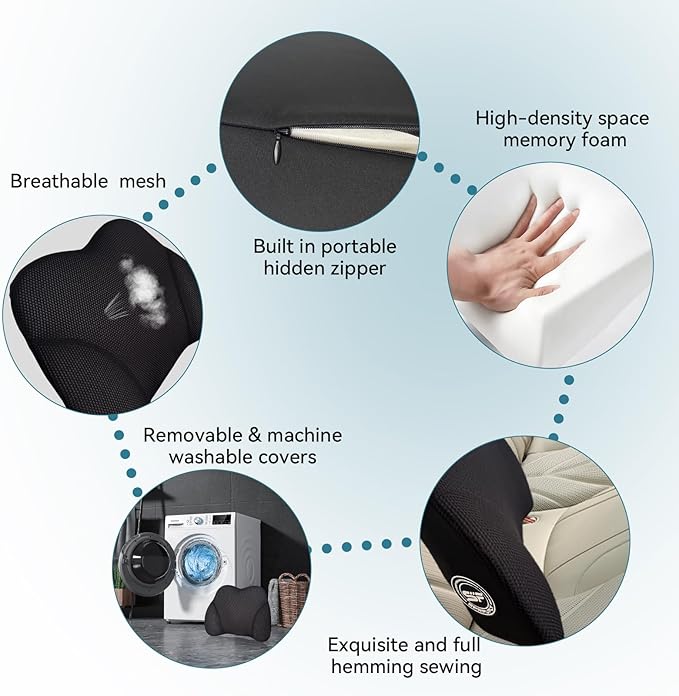 SPRFUFLY Really Amazing Lumbar Support Pillow for Car Seat - Pure Memory Foam with Breathable Removable Cover - Relieves Back Pain Lumbar Pillow(Black, 1PC)