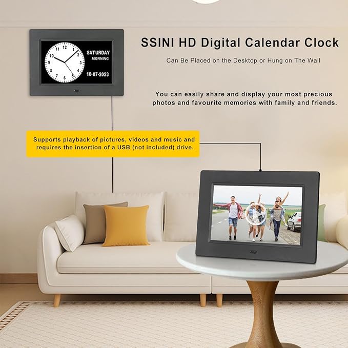 Dementia Clock for Seniors Digital Clock Large Display with Day & Date-12Alarms 3 Colors Display for Elderly with Memory Loss, Alzheimer's, Vision Impaired (7'' Black)