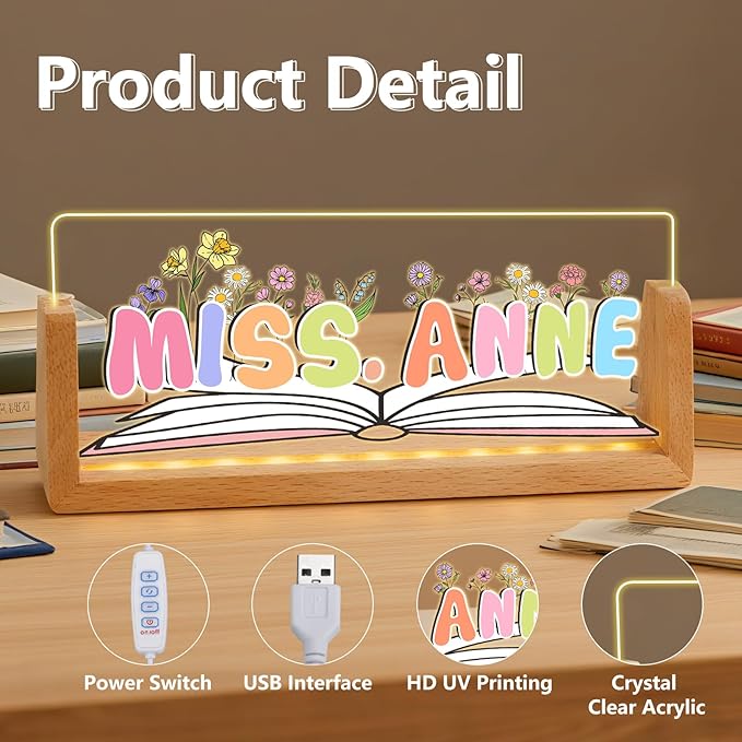 Ships Next Day, Personalized Teacher Name Plate for Office Desk - Teacher desk must haves, Custom Light Up Acrylic Desk Name Plate Teacher Appreciation Gifts, The Office Gifts for Teacher Office Decor