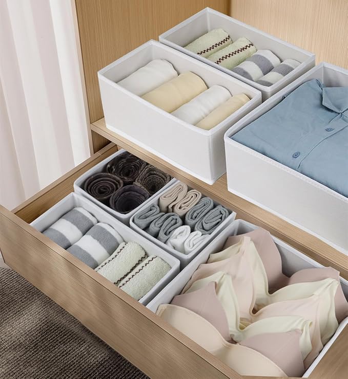 12 Pack Drawer Organizer Clothes, Foldable Fabric Dresser Organizer Closet Organizers and Storage Box for Underwear,Folded Clothes,Baby Clothing,Socks,Bra,Towels,Ties(12 Pack,White)