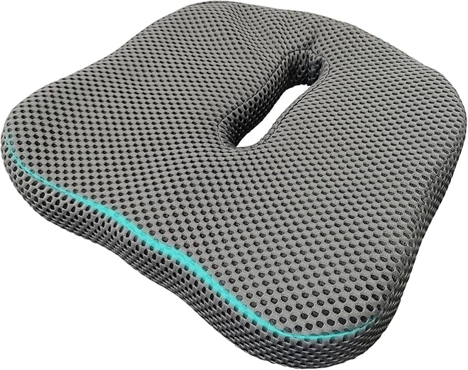 Cut-Out Seat Cushion – TPU Pressure Relief Pad with Center Hole for Tailbone & Hip Support, Breathable & Washable for Office, Car, Wheelchair Use (Gray)