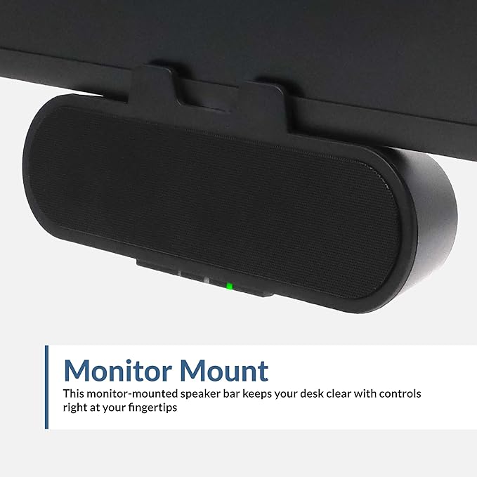 Cyber Acoustics USB & Bluetooth Speaker Bar (CA-2890PRO) USB Powered with Speakerphone for PC and Bluetooth to Connect to Smartphones, Clamps to Monitors up to 2 Inches Thick, 20 Watts