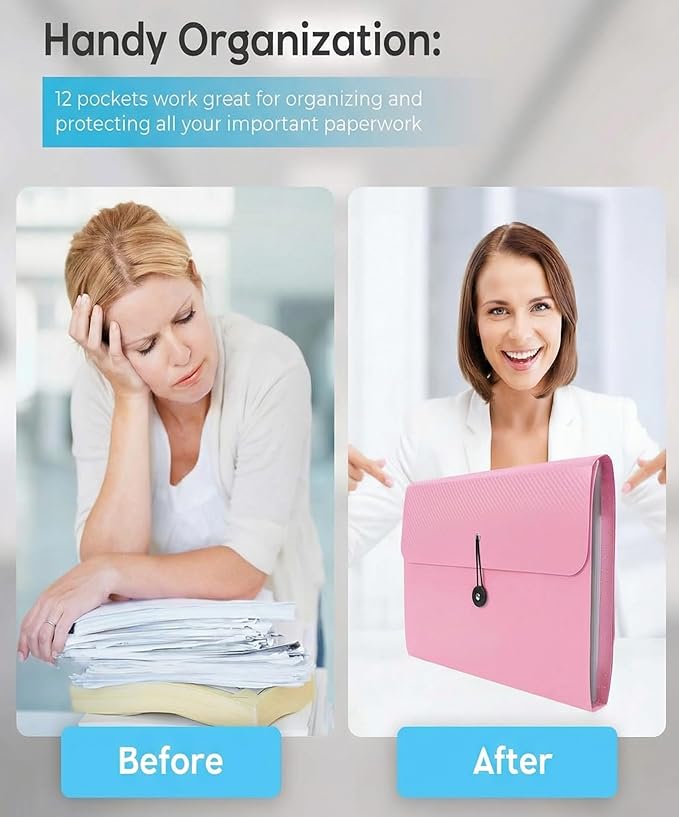 Accordion File Organizer, Accordion Folder for Sorting Documents and Papers, 13 Pockets Expanding File Storage Organizer for Home, Travel and Office Use (Pink)