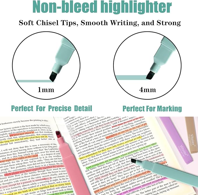 Piochoo Bible Highlighters,8 Colors pastel highlighters, Cute Pens with Chisel Tip for Journaling Office School Bible Study Supplies