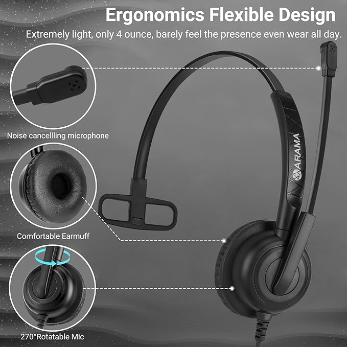 Arama Headset with Microphone for Pc, USB Headset with Mic, Computer Headphones with Noise Canceling Microphone for Laptop, Wired Headphones with Mute for Home Office Online Class Skype Zoom Meetings