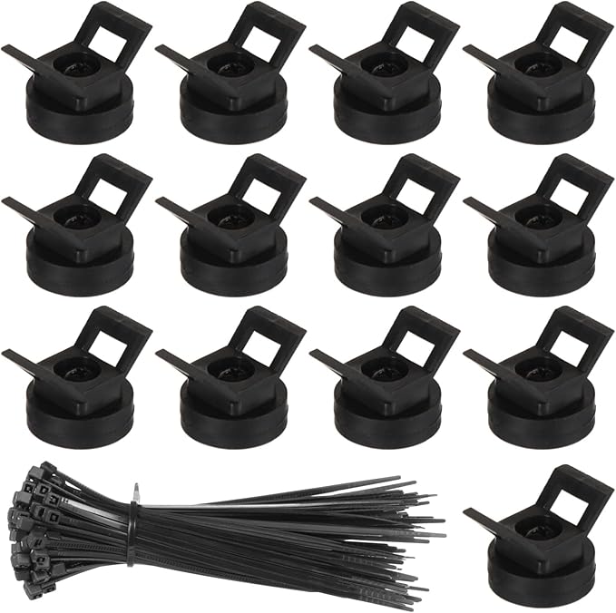 Magnetic Cable Zip Tie Mounts, 50 Pcs Magnet Bases with 200 Pcs Cable Ties, Multipurpose Wire Management Organizer for Desk PC Home Office, Adhesive-Free Cable Clips Holder