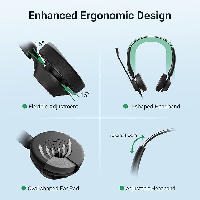 Easilent Wired Headset with Mic for PC, USB Headset with Noise Canceling Mic & in-line Control for Meetings, Computer Headset for Work, Office, WFH, Teams, Zoom, 3.5mm/USB-A