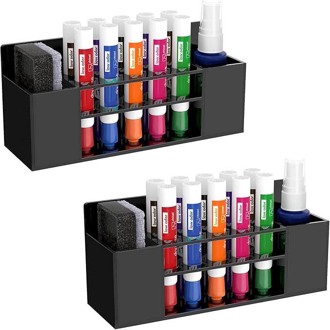 HBlife 2 Pack Acrylic Dry Erase Marker Holder Wall Mount, 10 Slots Whiteboard Marker Holder for Office, School and Home, Marker, Eraser and Whiteboard Cleaner Not Included, Black