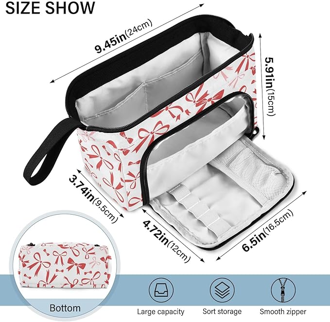 Red Bow Pencil Case Pouch Big Capacity Pencil Bag Box Organizer Pen Case with Handle Pencil Cases for Girls Boys Women School College Office