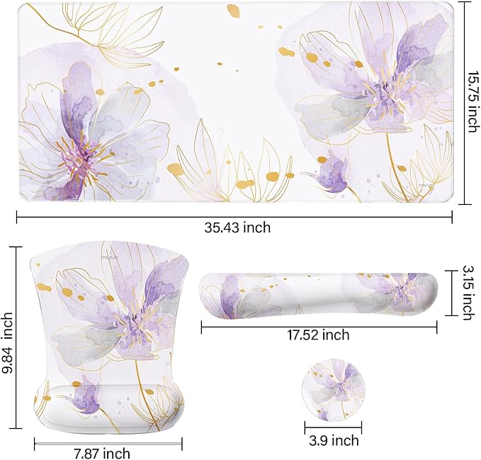 MOSISO Desk Mat Keyboard Mouse Pad Set, Large Gaming Mouse Pad&Keyboard Wrist Rest&Mousepad with Wrist Rest&Coaster, Ergonomic Non-Slip Home Office Mousepad with Memory Foam, Purple