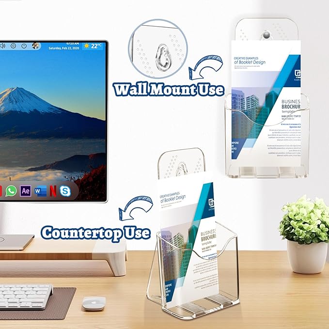 6 Pack 4 inches Brochure Holder Stand, Acrylic Pamphlet Display Stand, Plastic Table Stand Sign Holder with Slant Back Design for office, Store, Booklet, Document, Literature