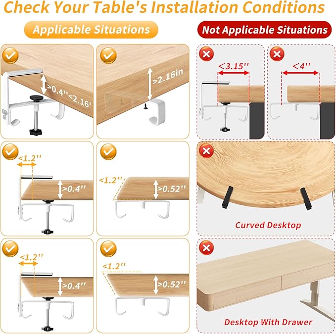 Under Desk Cable Management Tray, No Drill Desk Cord Organizer with Clamp, 48" Fabric Cable Management for Standing Desks Office & Home, White