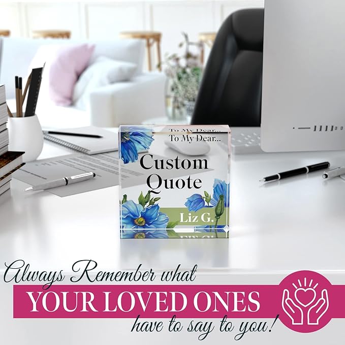 Custom Acrylic Sign Personalized, Custom Desk Name Plate, 18 Styles, (4"x4"), With Gift Box, USA Made by Acryluxe. (Meconopsis)