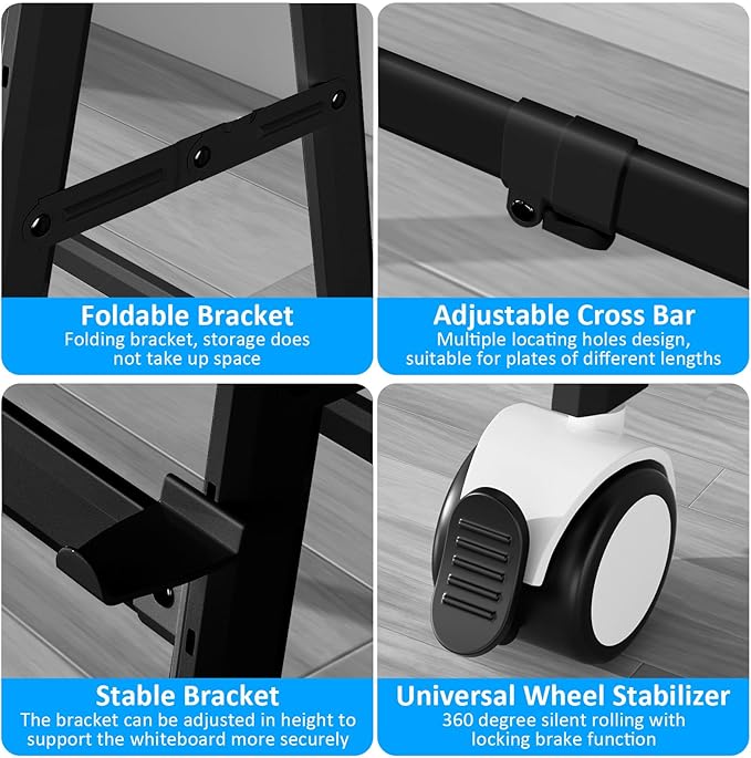 A-Frame Foldable Whiteboard Stand, Height and Width Adjustable, Mobile Stand with Wheels for All Heavy Duty Glass Blackboard, Chalkboard, Bulletin Board, Display Board, Drawing Board (Black)