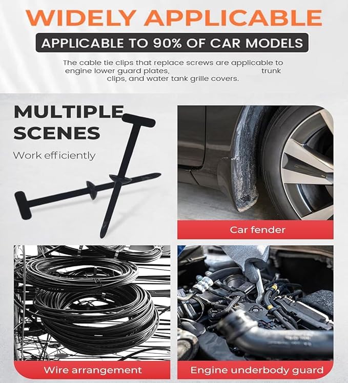 100pcs Nylon Universal Cable Tie Buckles, New Multifunctional Nylon Zip Ties With Pin & Button Design Plastic Cable Ties Tool Fasteners Car Body UV Resistant Zipties for Car Daily Repair