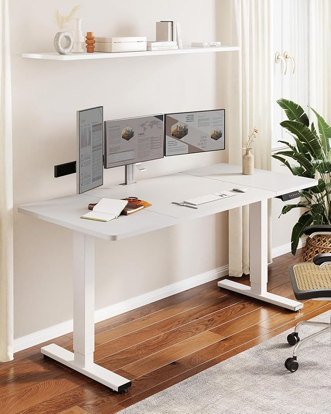 SANODESK Standing Desk Height Adjustable Electric Stand up Desk 71x32 Inches Sit Stand Home Office with Splice Board, White Frame/White Top