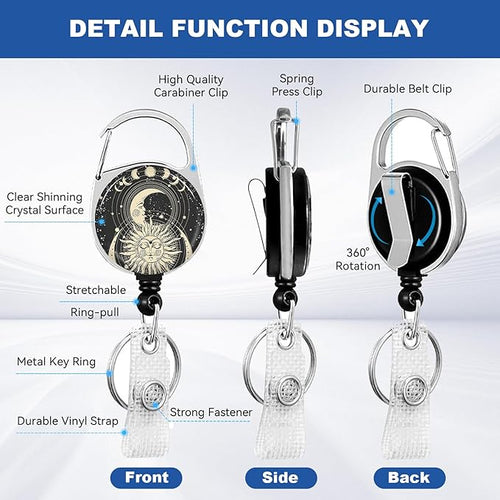 2 Pack Sun and Moon ID Badge Holder with Heavy Duty Retractable Reel Keychain for WomenStudents,Teachers, Nurses, Office Use