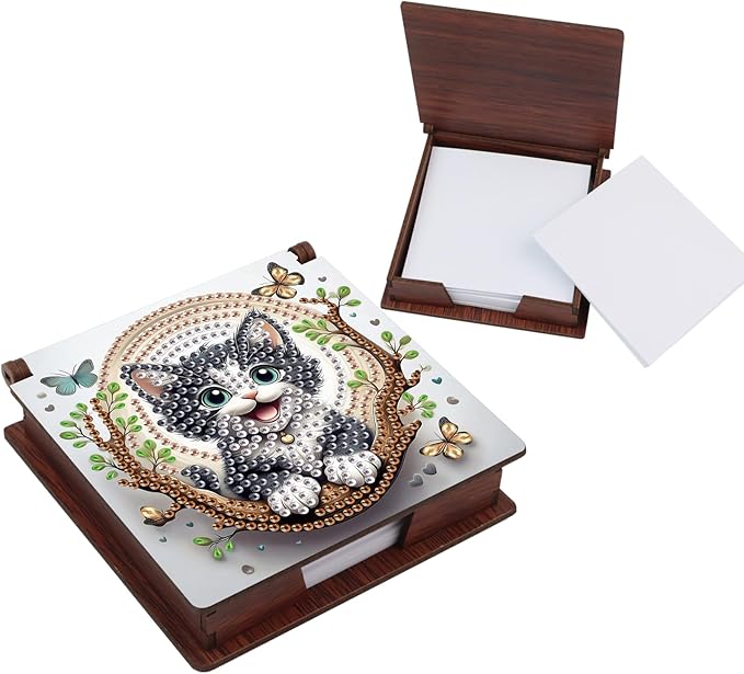 Cat Diamond Painting Kit Note Box,Memo Paper Storage Box Diamond Art,Sticky Note Holder Diamond Art,Diamond Painting Memo Pad For Office Desk. (Cat)