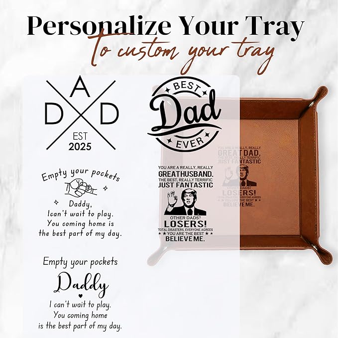 Best Dad Ever PU Leather Valet Tray, 5 Design Option, Personalized Key Bowl for Entryway Table, Catch All Tray for Organizer Wallet, Men Gift for Dad from Daughter Son for Father’s Day, Christmas
