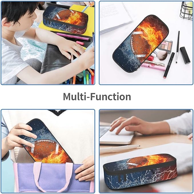 Boys Pencil Box with Football Pattern, Cool Sports Pencil Case Large Capacity Durable Pencil Pouch Storage Pen Bag Stationary Case Desk Organizer with Zippers for Teens Adults