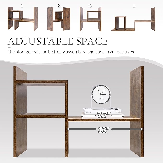 Jerry & Maggie - Desktop Organizer Office Storage Rack Adjustable Wood Display Shelf, Birthday Gifts Toy Home Decor Free Style Rotation Display True Natural Stand Shelf (Natural Wood Tone)