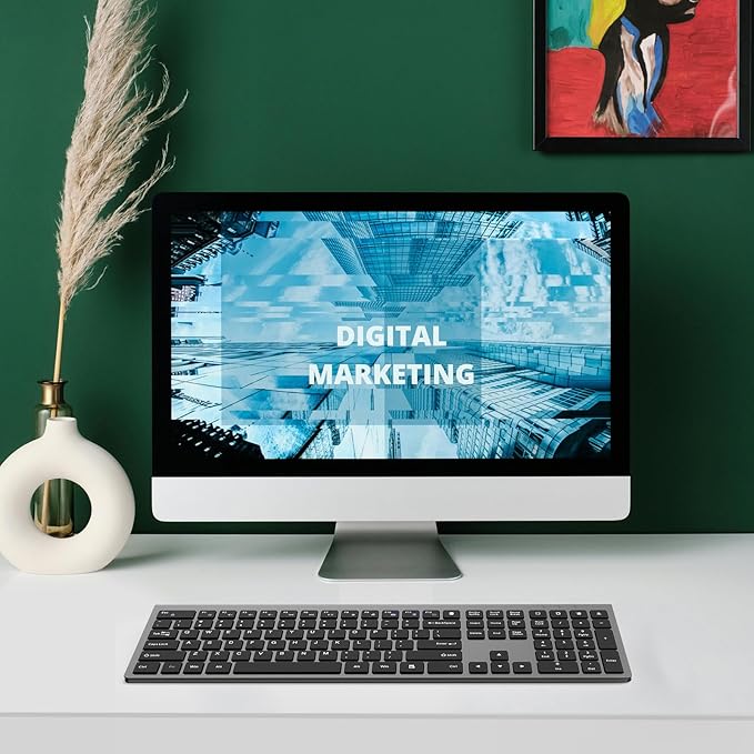 2.4G Wireless Slim Full-Size Keyboard with Numeric Keypad, Calculator Button, USB Receiver, Fn Lock, Ultra-Thin Scissor Switch Design, Computer Keyboard for Laptop PC Windows Mac（Without Mouse）