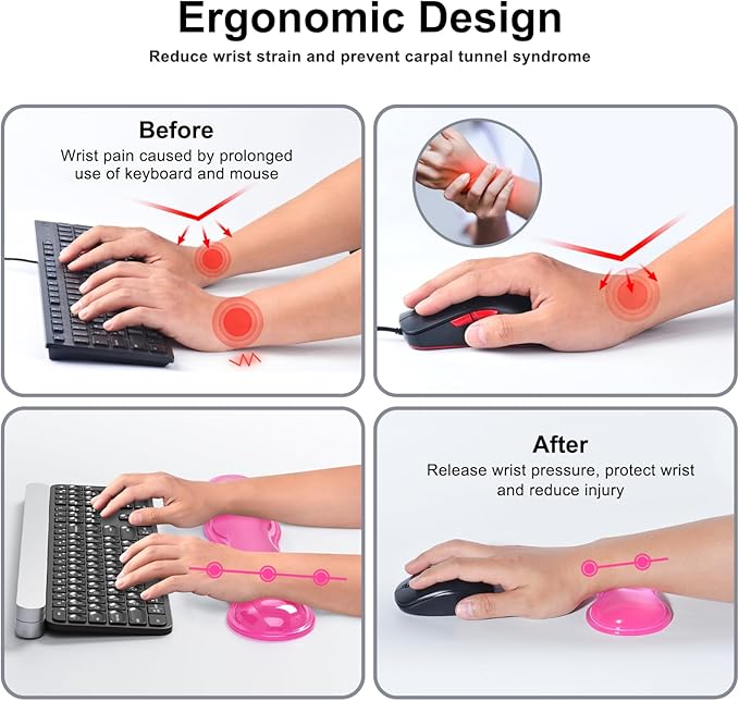 Gel Keyboard and Mouse Wrist Rest Set, Comfort Ergonomic Wrist Support, for Wrist Pain Relief, Computer Keyboard Wrist Rest (Pink)