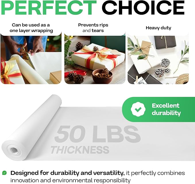 Extra White Offset Kraft Paper Roll 18" x 1200" (100 ft) with Cutter – USA-Made 50lb Premium Eco Paper, Brighter-Than-Std White – Ideal for Packing, Wrapping, Arts/Crafts & School/DIY by IDL Packaging