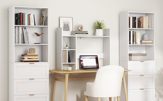 Desktop Bookshelf, 4 Tier Wooden Desk Storage Hutch, 37.4'' Desk Shelf Organizer with 3 Shelves, Small Bookshelf Storage Shelves, Display Shelf for Top of Desk, College Dorm, Office, Home