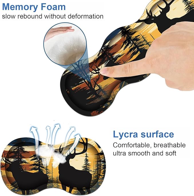 Ergonomic Keyboard Wrist Rest & Mouse Pad Wrist Rest Set, Large XXL Gaming Desk Mat 31.5"x 11.8" with Memory Foam, Easy Typing Pain Relief for Office & Home, American Flag Jungle Deer