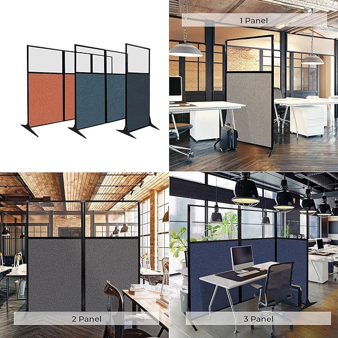 Versare Workstation Partition | Portable Wall Divider | Modern Office Cubicle | Free Standing Privacy Screen | Flexible Work Space | 99" x 70" W/Window, Lime Green Fabric Panels