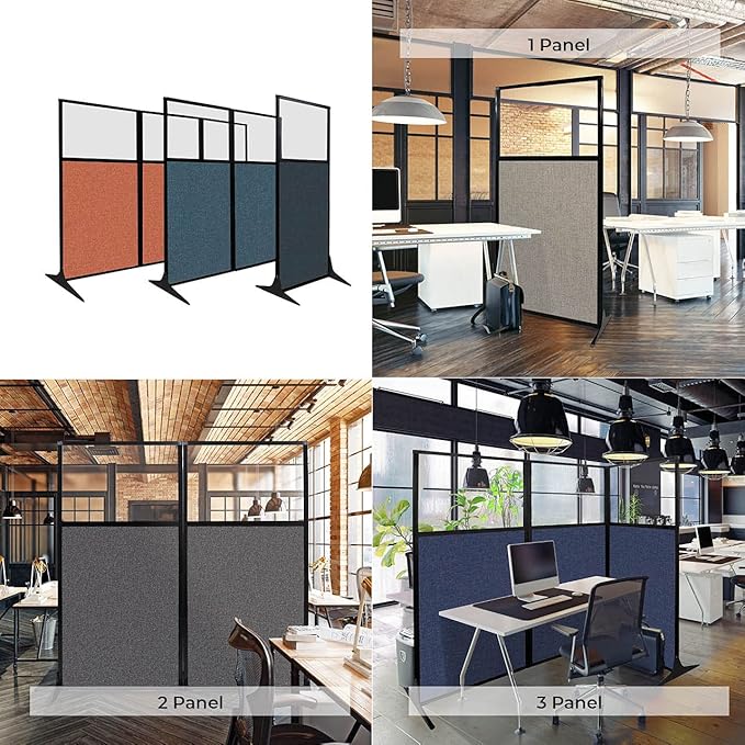 Versare Workstation Partition | Portable Wall Divider | Modern Office Cubicle | Free Standing Privacy Screen | Flexible Work Space | 66" x 70" W/Window, Black Fabric Panels