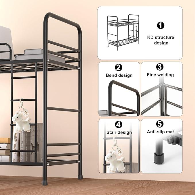 Desk Organizer Storage and Frees Up The Space of The Desk, Metal Small Bookshelf with Bunk Bed Design,Small Desk Organizer in 9x2.5x17.7 Inch