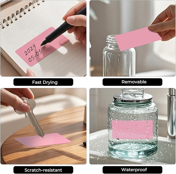 FINDAT Colored Labels Stickers 4×2 Inch Rectangle Vinyl Pink Sticker Removable Assorted Color Coding Name Tag for File Folder Classroom Office Inventory Marking 60 PCS