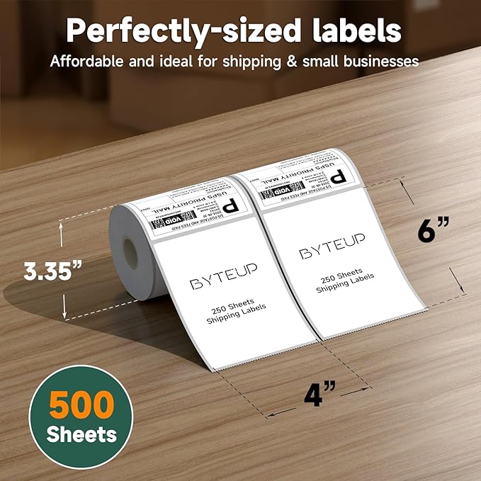 4x6 Direct Thermal Labels for Shipping, Roll Commercial Grade Permanent Adhesive, Compatible with Thermal Printers for Packages and Mail (250/Roll,2Rolls, 4" x 6"),Doesn't Compatible with Dymo