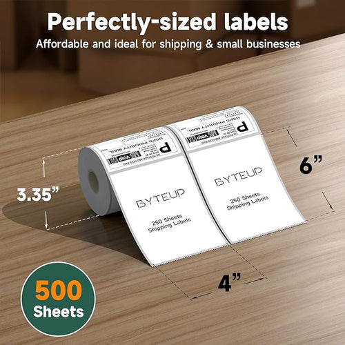 4x6 Direct Thermal Labels for Shipping, Roll Commercial Grade Permanent Adhesive, Compatible with Thermal Printers for Packages and Mail (250/Roll,2Rolls, 4" x 6"),Doesn't Compatible with Dymo