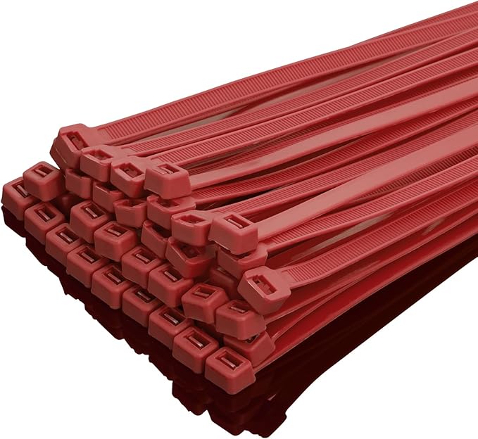 XINGO 16 Inch Red Zip Ties Heavy Duty 50 Pack, 120 LBS Tensile Strength, Premium Nylon Cable Wire Ties, Self-locking Plastic Ties for Indoor and Outdoor Use