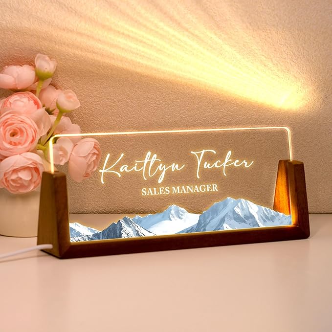 Desk Name Plate Personalized, Custom Office Light Up Name Plate for Desks, Desk Decorations for Women Men Office, Employee Appreciation Gifts for Coworkers