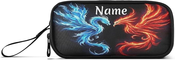 Custom Dragon Phoenix Pencil Case Box Boys Girls Personalized Name Large Pencil Pouch Stationery Pen Bag Organizer for Kids Adults School Office