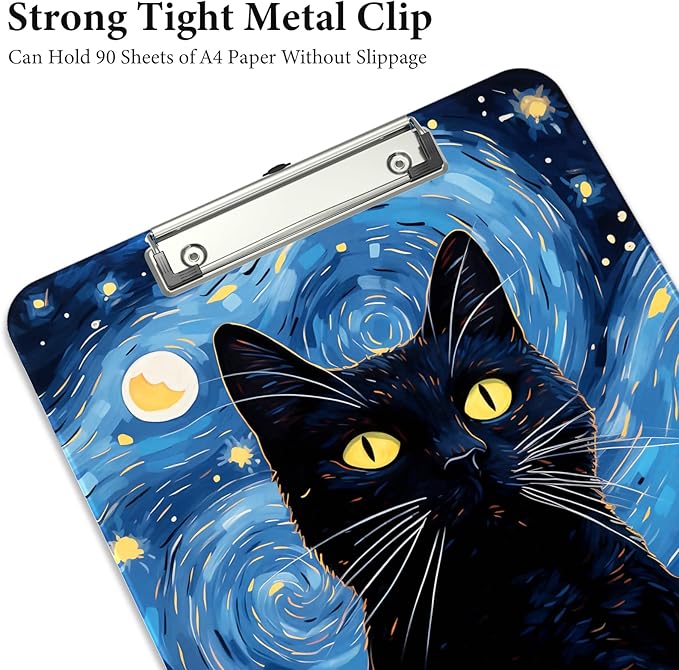Rimilak Plastic Clipboards with Metal Clip, A4 Letter Size 9 x 12.5 in, Office Decorative for Students Women Men and Kids, Cute Custom Pattern, Starry Sky Cat